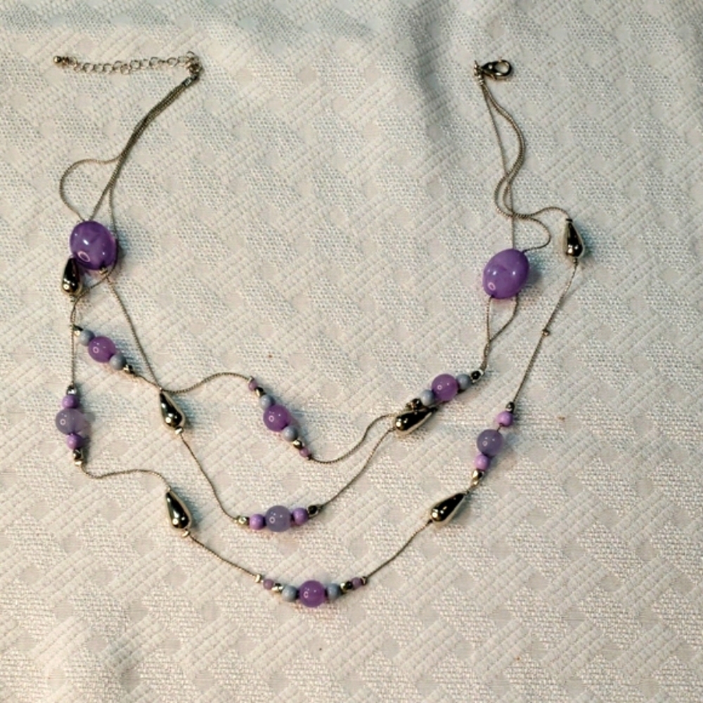 Silver Spring Purple Three Strand Necklace